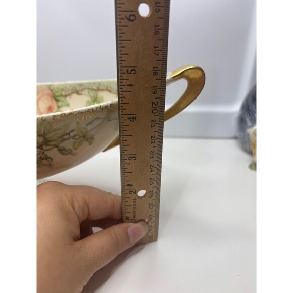 VTG BELLEEK Lenox Large Compote Center Piece Hand Painted ROSE 12in. GOLD TRIM - Picture 11 of 11